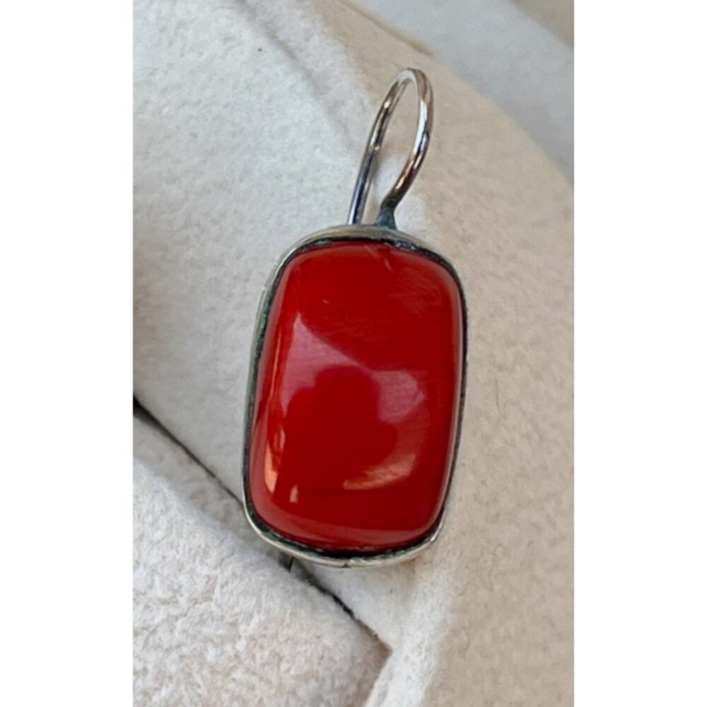 Sterling Silver and Red Coral Ring and Earring Statement Set EUC Size 6.75 - Picture 8 of 10